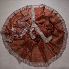 Brown Colour Fancy Saree With Designer Blouse